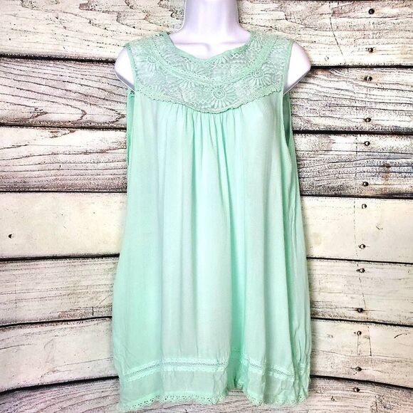 Suzanne Betro Women’s Top XL Mint Green Sleeveless Crochet Lace Overlay Boho - Picture 1 of 8